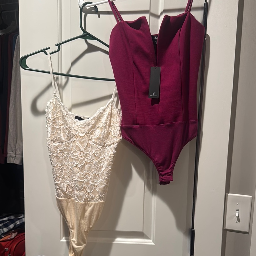 Elegant Lace and fuscia Bodysuit Set